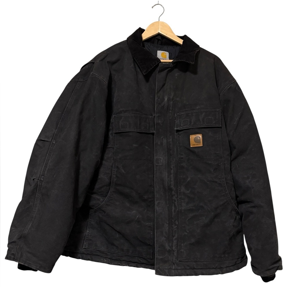 Carhartt Black Quilt Lined Corduroy Collar Work Duck Coat Barn Chore Jacket